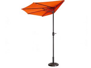Orange 9ft Half Round Patio Umbrella with 5 Ribs and Durable Base