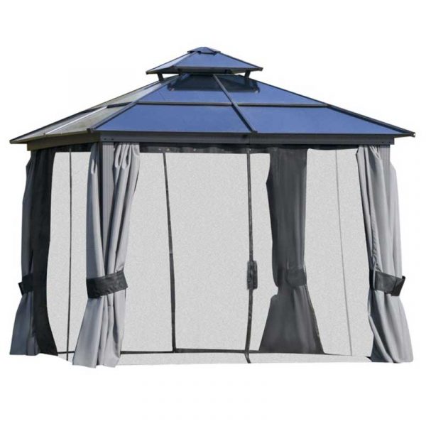 10 x 10 Polycarbonate Double Roof Gazebo with Insect Curtains