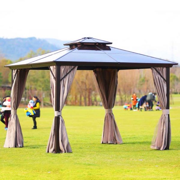 10 x 10 Polycarbonate Double Roof Gazebo with Sides