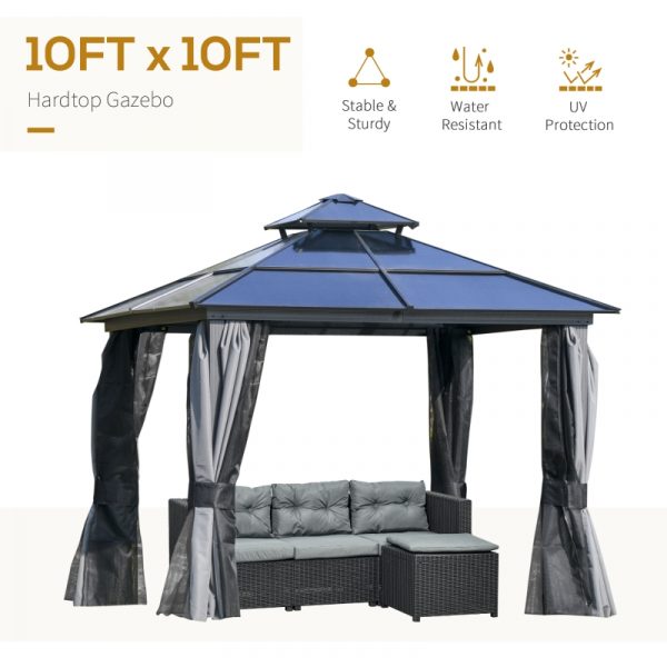 10' x 10' Polycarbonate Double Roof Gazebo with Sides - Image 4