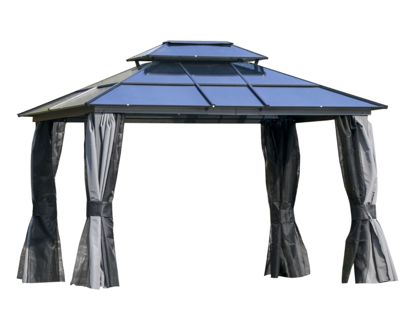 10' x 12' Polycarbonate Hardtop Steel Gazebo Canopy with Double Roof