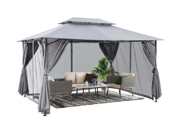 A soft-top gazebo with mosquito netting