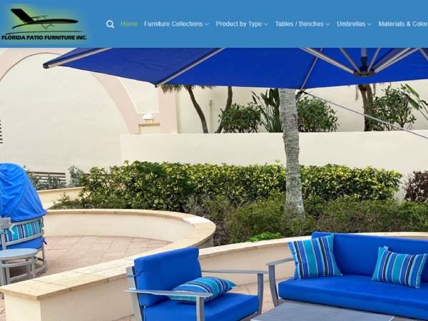 Florida Patio focuses on aluminum-frame patio sets and umbrellas, ideal for tropical climates.