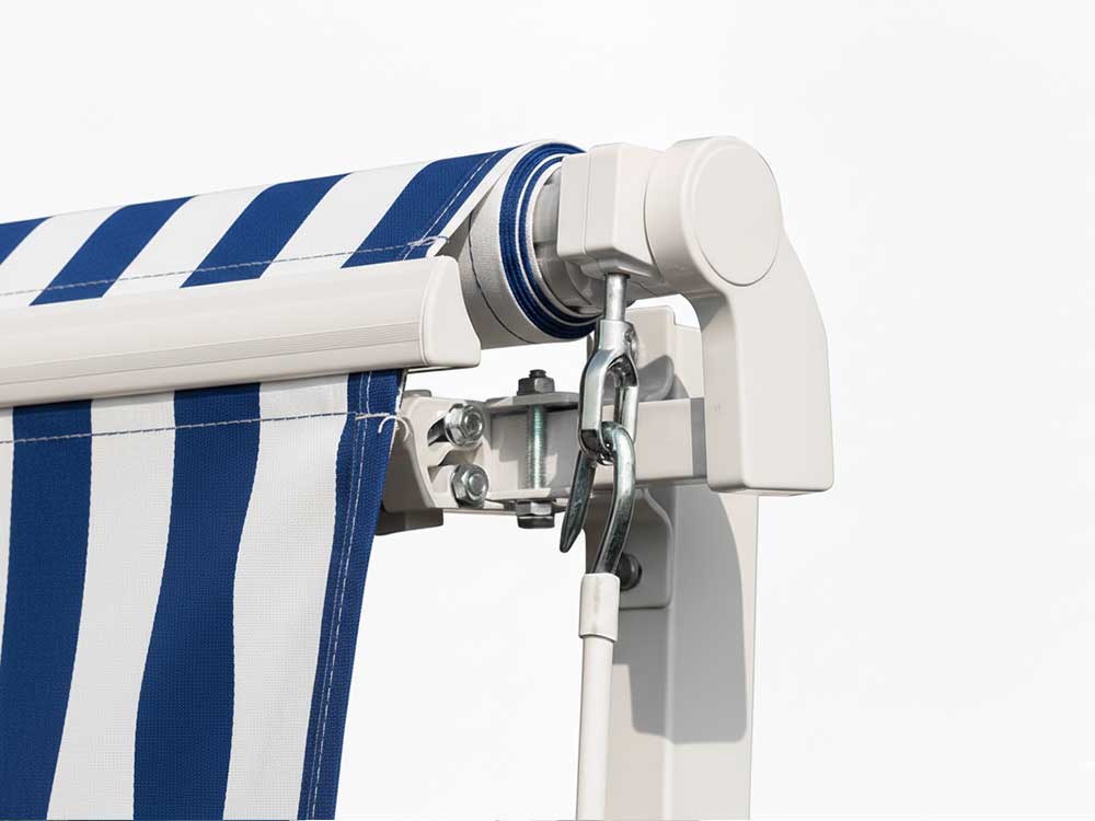 Open-Style Manual Retractable Awning - Blue and While Strips