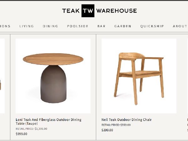 Teak Warehouse’s signature collections center on high-quality teak furniture