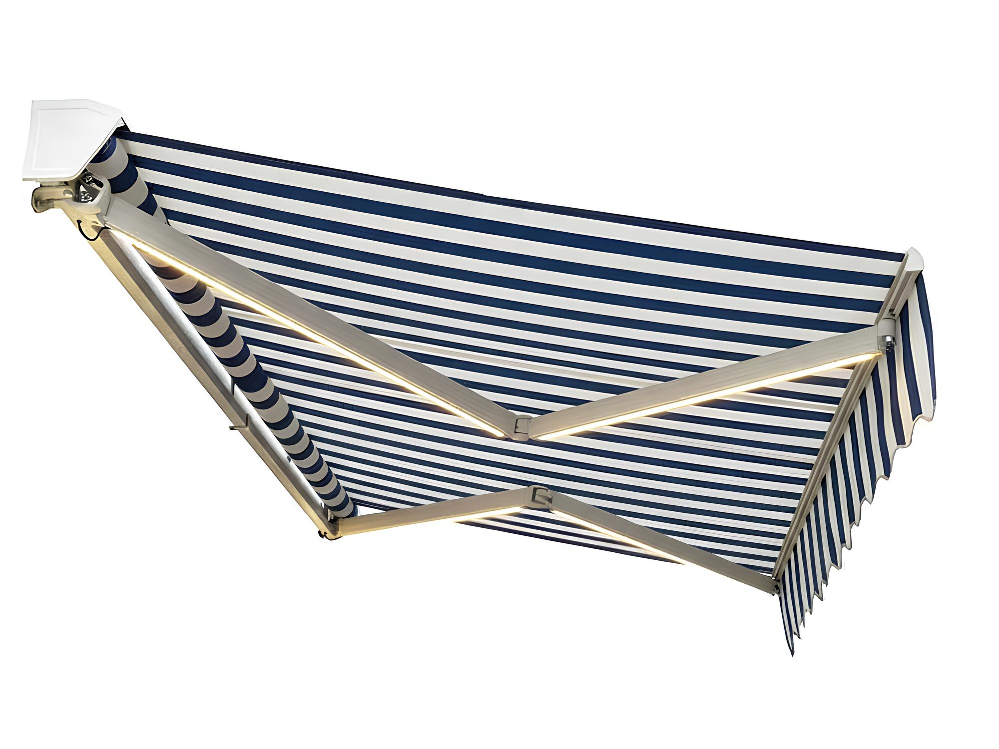 half-cassette manual retractable awnings blue and while strips