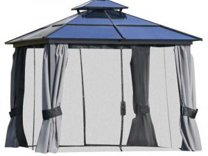Tonnelle à double toit en polycarbonate avec rideaux anti-insectes