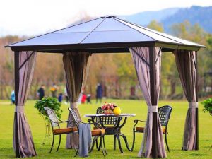 Tonnelle 3 x 3 m avec toit en polycarbonate, côtés étanches et cadre aluminium