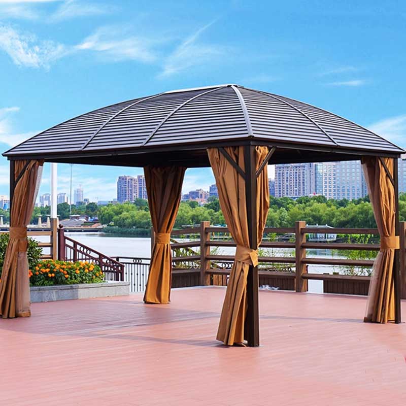 Tonnelle 3 x 3,6 m avec toit cintré en acier galvanisé et côtés étanches