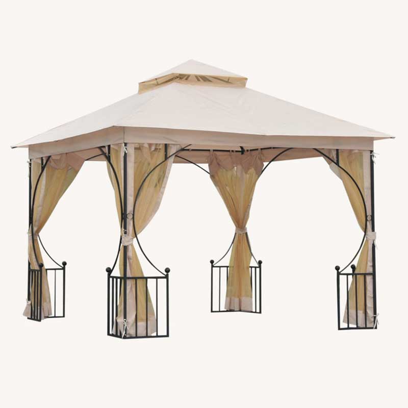Tonnelle de terrasse 3 m × 3 m avec double toit souple et structure en acier
