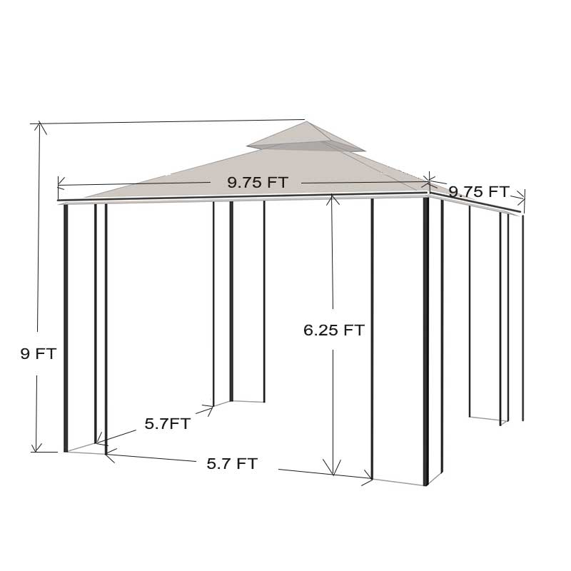 Dimensions de la tonnelle de terrasse à toit souple 3 m × 3 m