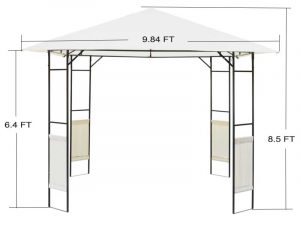 Dimensions de la tonnelle moderne 3 m × 3 m à toit souple en tissu et cadre en acier