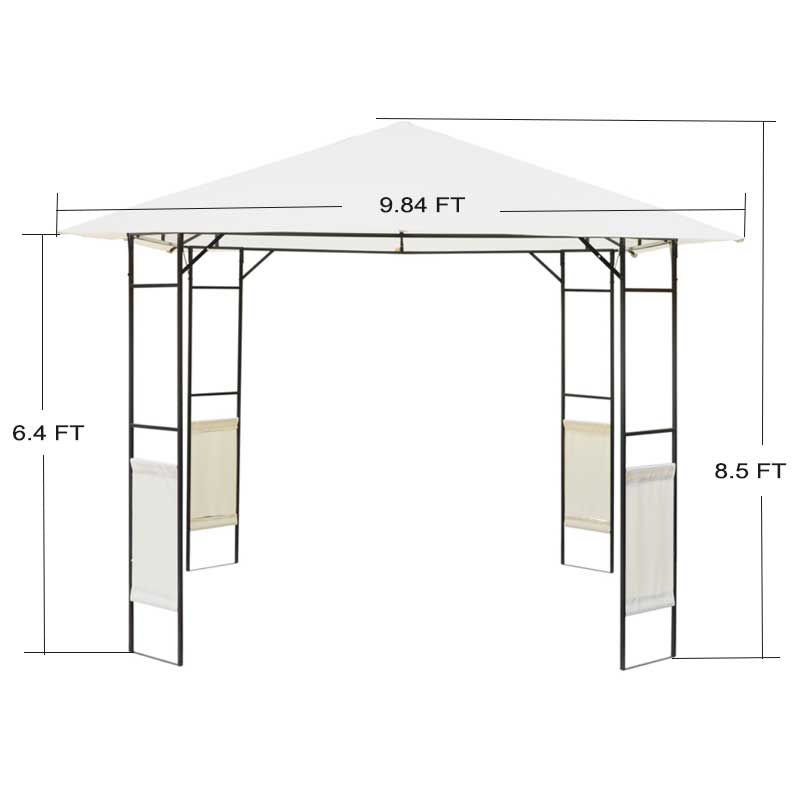 Dimensions de la tonnelle moderne 3 m × 3 m à toit souple en tissu et cadre en acier