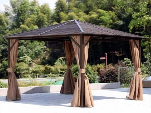 Tonnelle à toit rigide 3 m × 3 m en acier galvanisé