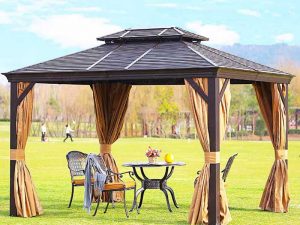 Tonnelle double toit 3 m × 3,6 m, toit en acier galvanisé