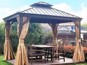 Tonnelle hardtop 3 m × 3 m en acier galvanisé avec rideaux imperméables