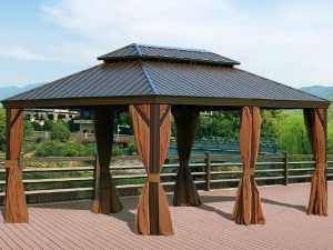 Tonnelle double toit 3 m × 6 m avec rideaux latéraux imperméables