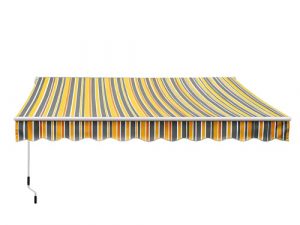 Store banne rétractable rayé jaune, blanc et noir