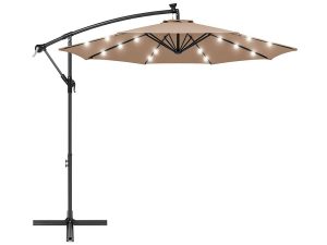 10ft-Solar-LED-Patio-Umbrella-with-Crank-Tilt-Wind-Vent-and-Steel-Cross-Base.jpg Parasol de terrasse solaire LED 3 m avec manivelle, aération et base croisée en acier