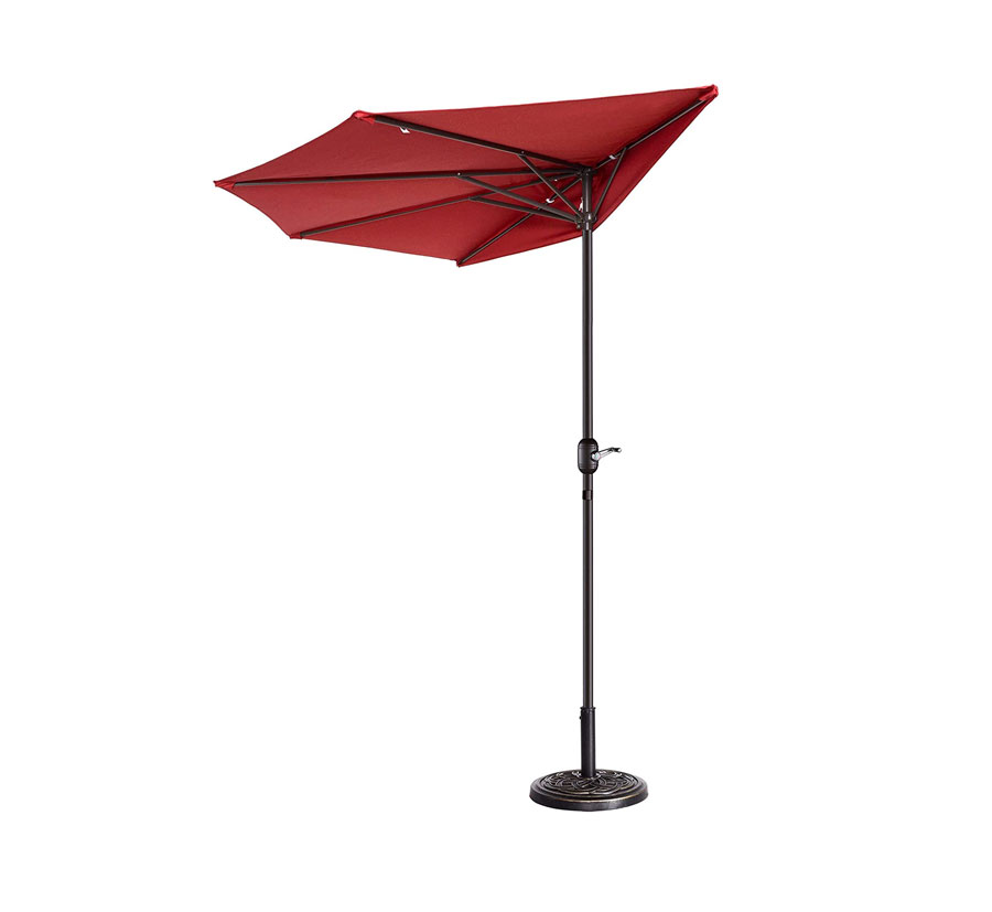Parasol demi-lune de terrasse 2,7 m avec 5 baleines et base robuste