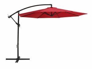 Parasol déporté rouge de terrasse 3 m avec inclinaison réglable et éclairage solaire en option