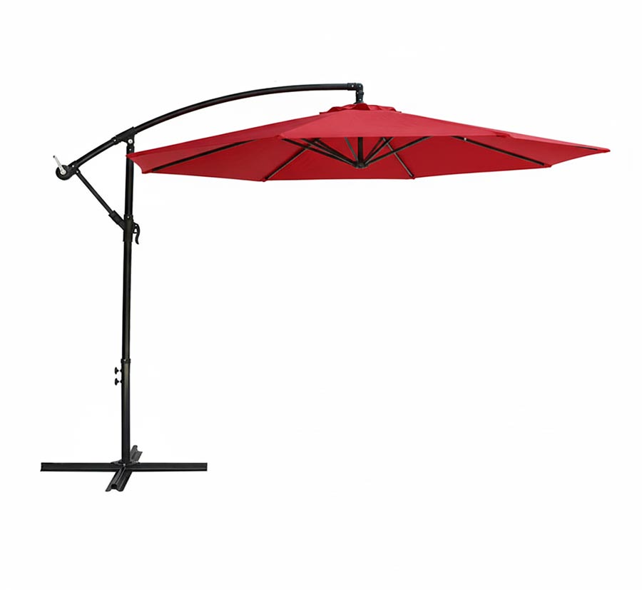 Parasol déporté rouge de terrasse 3 m avec inclinaison réglable et éclairage solaire en option