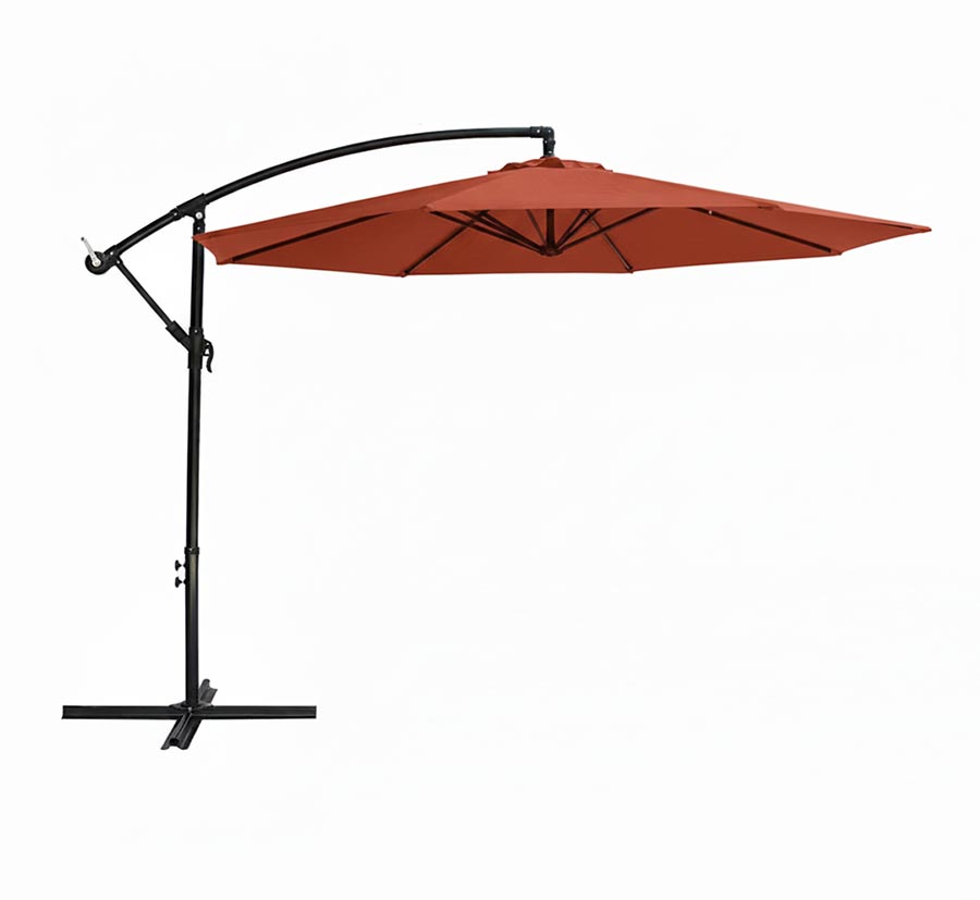 Parasol déporté terracotta de terrasse 3 m avec inclinaison réglable et éclairage solaire en option