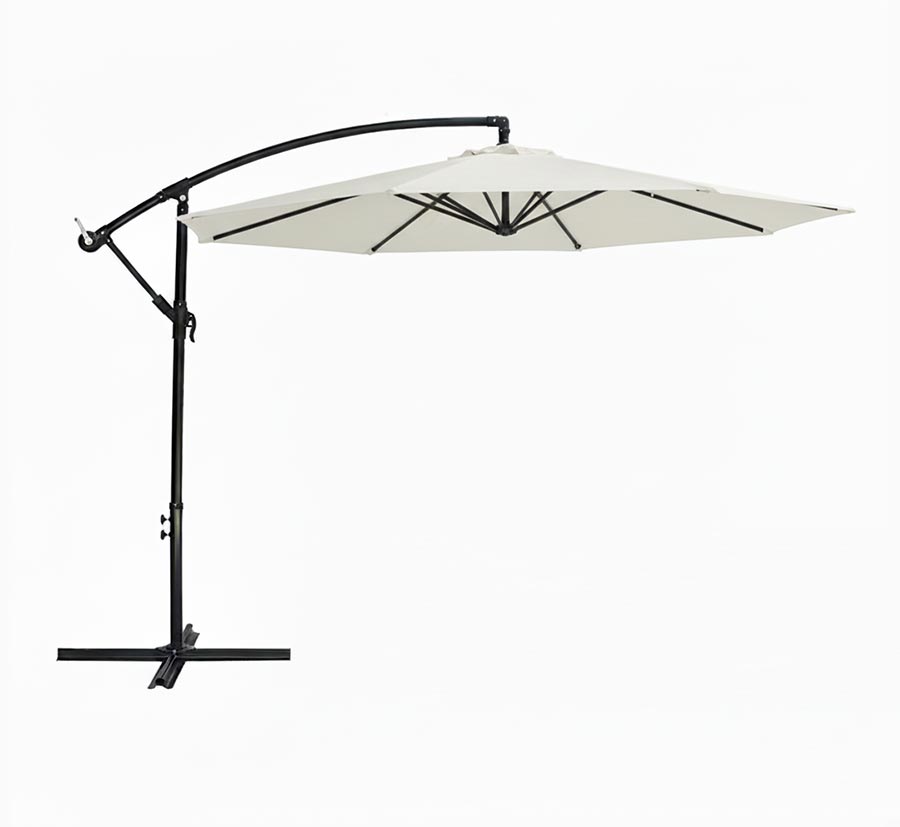 Parasol déporté blanc de terrasse 3 m avec inclinaison réglable et éclairage solaire en option